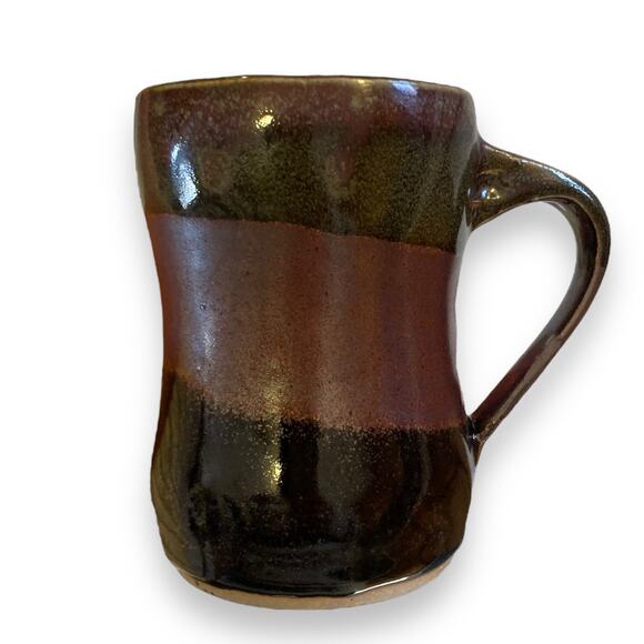 Pair of Unique Handmade Brown Maroon Iridescent Glazed Coffee Tea Mugs Crunchy - Picture 3 of 16